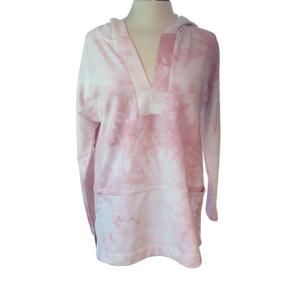 Melloday hooded pullover long sleeve V-neck front pockets tie dye Sz Small NWOT